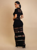 Mesh Patchwork Short Sleeve Maxi Dress BMF-TW760