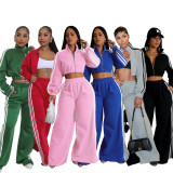 Stripe Patchwork Zipper Thickened Pants Suit BMF-TW562