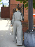 Stripe Patchwork Zipper Thickened Pants Suit BMF-TW562