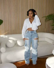 Hot Drill Multi-pockets Loose Jeans YUMT-YMT402