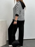 Plus Size Half Sleeve Stripe Sweatshirt Pants Suit GWSF-2872187310