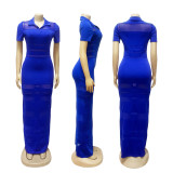 Mesh Patchwork Short Sleeve Maxi Dress BMF-TW760