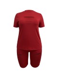 Hollow Out T Shirt Shorts 2 Piece Set GWSF-953843576
