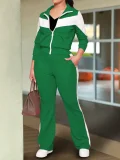 Contrast Color Sports Zipper Two Piece Pants Set GWSF-T814872942