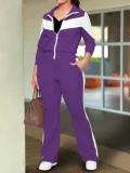 Contrast Color Sports Zipper Two Piece Pants Set GWSF-T814872942