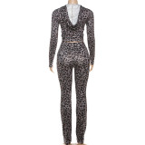 Leopard Print Hooded Sport Two Piece Pants Set DLSF-K25S82117