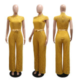 Short Sleeve Lace Solid Jumpsuit CYA-901998
