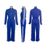 Stripe Patchwork Zipper Thickened Pants Suit BMF-TW562
