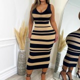 Sleeveless Stripe Print Long Dress GWSF-T479309673