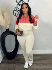 Zipper Color Block Tight Two Piece Pants Set BMF-TW539