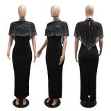 Fashion Slim Solid Color Dress Cape Two-Piece Set CYA-902075