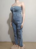 Plus Size Wrap Chest Denim Loose Jumpsuit GAKF-A40707