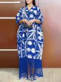 Plus Size V Neck Tassel Loose Print Maxi Dress GWSF-T502855095