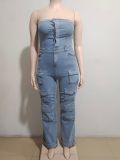 Plus Size Wrap Chest Denim Loose Jumpsuit GAKF-A40707