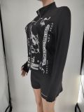 Zipper Long Sleeve Print Short Suit GMJL-XH2200