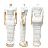 Mesh Patchwork Short Sleeve Maxi Dress BMF-TW760