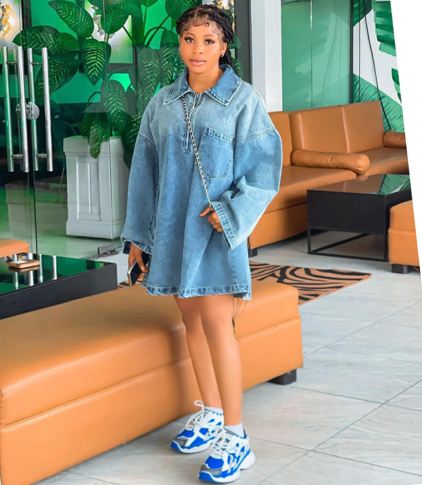 Lapel Loose Fashion Denim Mini Dress GAKF-A40301