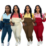 Zipper Color Block Tight Two Piece Pants Set BMF-TW539