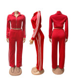 Stripe Patchwork Zipper Thickened Pants Suit BMF-TW562