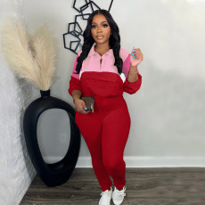 Zipper Color Block Tight Two Piece Pants Set BMF-TW539