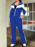 Contrast Color Sports Zipper Two Piece Pants Set GWSF-T814872942