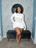 Long Sleeve Solid Bodysuit Fuzzy Skirt 2 Piece Set BMF-TW779