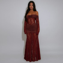 Lace Patchwork Backless Tube Top Dress CYA-902088