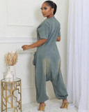 Short Sleeve Loose Denim Jumpsuit GAKF-A41015