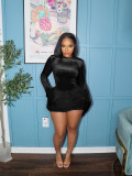 Long Sleeve Solid Bodysuit Fuzzy Skirt 2 Piece Set BMF-TW779