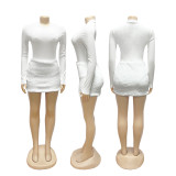 Long Sleeve Solid Bodysuit Fuzzy Skirt 2 Piece Set BMF-TW779