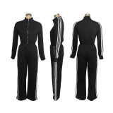 Stripe Patchwork Zipper Thickened Pants Suit BMF-TW562