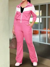 Contrast Color Sports Zipper Two Piece Pants Set GWSF-T814872942