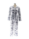 Newspaper-Printed Belt Long-Sleeve Pants Set BMF-TW507