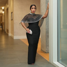 Fashion Slim Solid Color Dress Cape Two-Piece Set CYA-902075