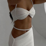 Pearl Halterneck Tops Long Skirt Mesh Set XEF-K25D81951