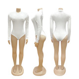 Long Sleeve Solid Bodysuit Fuzzy Skirt 2 Piece Set BMF-TW779