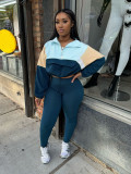 Zipper Color Block Tight Two Piece Pants Set BMF-TW539