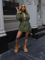 Solid Color Zipper Drawstring Mini Dress BMF-TW534