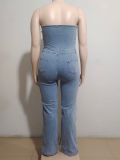 Plus Size Wrap Chest Denim Loose Jumpsuit GAKF-A40707
