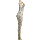 Snake Print Sleeveless Backless Bodysuit Pants Suit  XEF-K25S84267