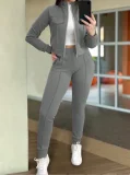 Solid Color Zipper Two Piece Pants Set GWSF-T189343150