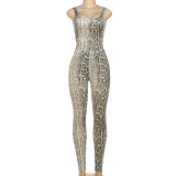 Snake Print Sleeveless Backless Bodysuit Pants Suit  XEF-K25S84267