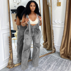 Casual Zipper Denim Overalls Jumpsuit GAKF-A50601