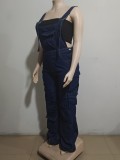 Plus Size Fashion Multi-pockets Denim Jumpsuit GAKF-A40304
