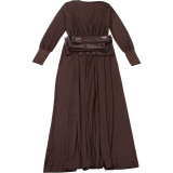 Retro Waist Cincher V-Neck Long-Sleeve Maxi Dress XEF-K25D83120