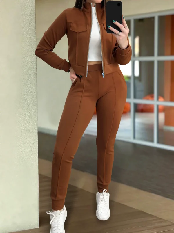 Solid Color Zipper Two Piece Pants Set GWSF-T189343150
