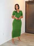 Short Sleeve Contrast Color Slim Long Dress BMF-TW628