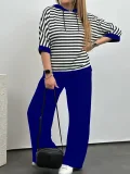 Plus Size Half Sleeve Stripe Sweatshirt Pants Suit GWSF-2872187310