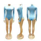 Long Sleeve Solid Bodysuit Fuzzy Skirt 2 Piece Set BMF-TW779