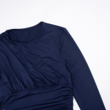 Solid Color Long Sleeve Pleated Mini Dress GSZM-D25DS472